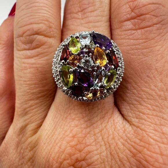 NWOT Multi gemstone cocktail ring in stamped sterling silver! - Picture 5 of 16